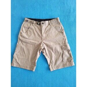 Prana Stretch Zion Cargo Shorts Men's 32W x 12L Khaki Tan Belted Outdoor Breathe
